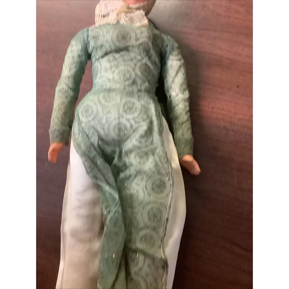 Vintage Celluloid Doll Black Haired Woman Ethic Clothes Handpainted